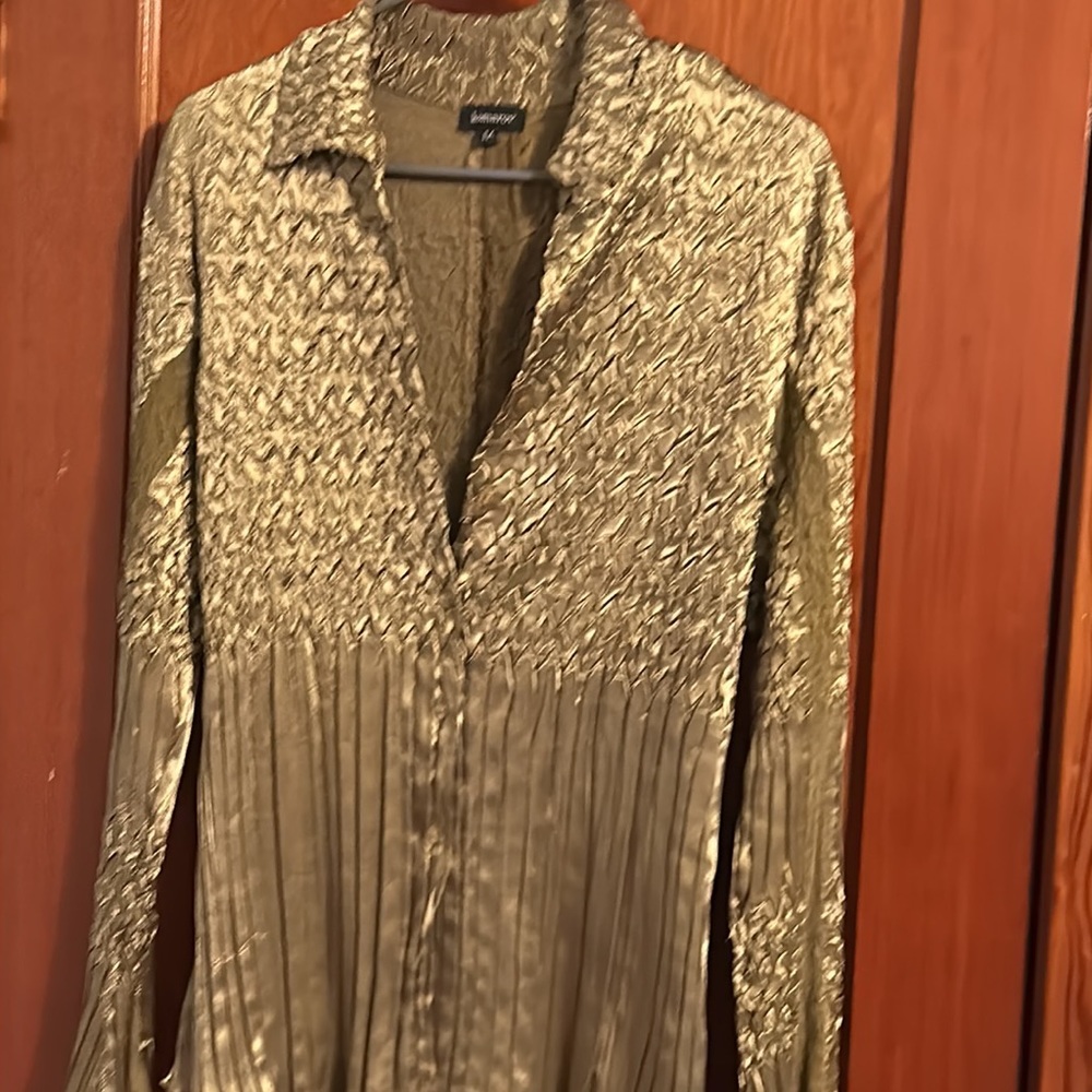 💜💜 Very Gold Long Bell-Sleeved ButtonUp Fancy Top Ladies Size M by Komarov - Picture 12 of 12
